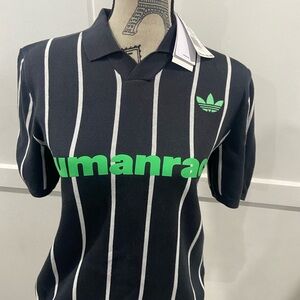 adidas Black with White Pinstripe Polo Tee and Neon Green Logo